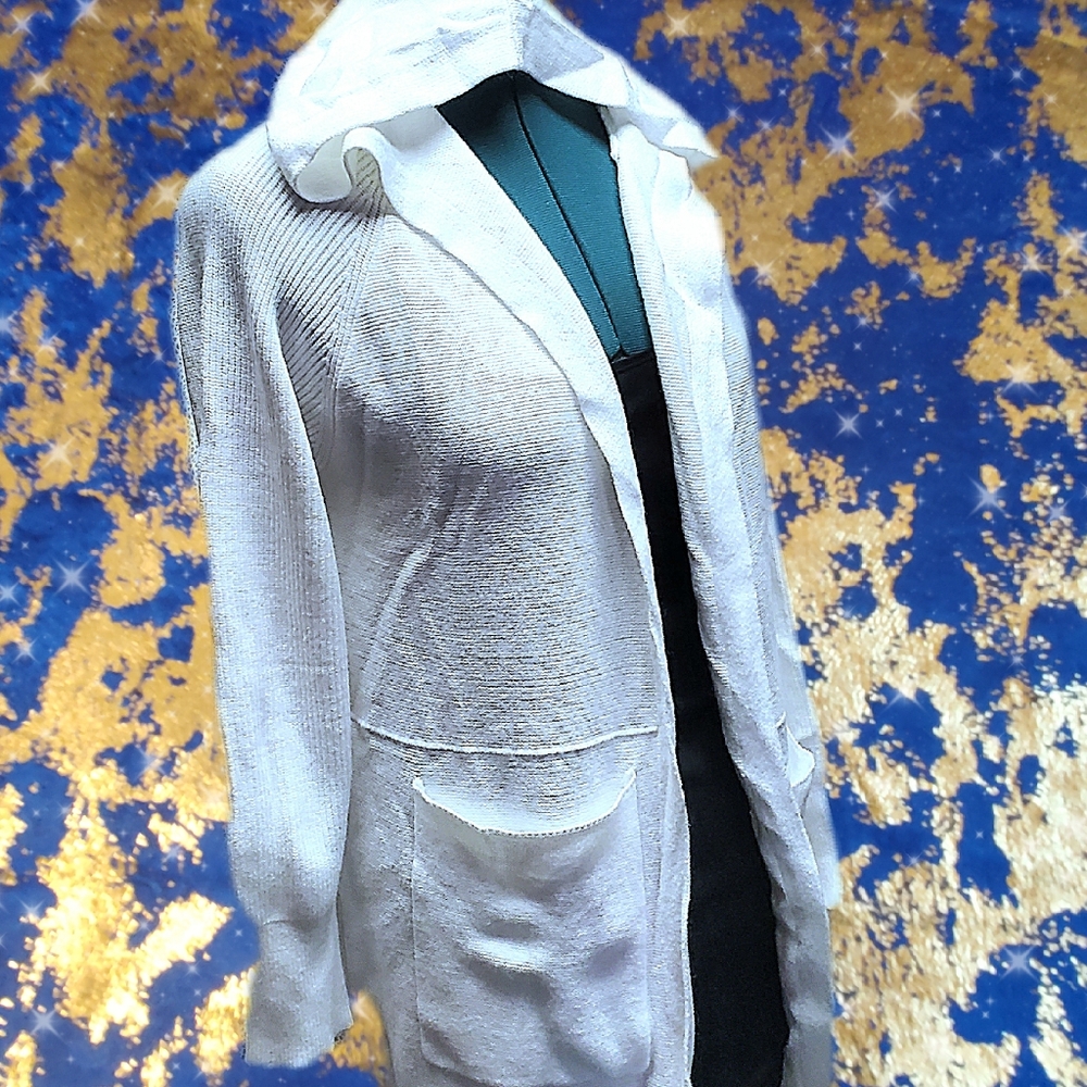 White Hooded Long Sleeve Open Front Cardigan - Picture 6 of 11